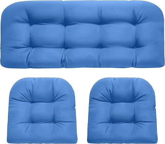 Wicker Chair Cushions, Waterproof Outdoor Loveseat Cushions for Patio Furniture, Tufted Wicker Furniture Cushions, 1 Loveseat and 2 U-Shaped Cushions, Royal Blue