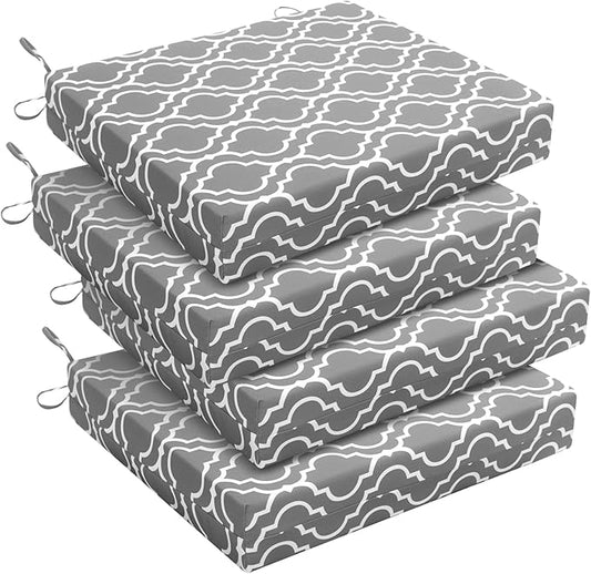 downluxe Outdoor Chair Cushions Set of 4 for Patio Furniture, Water-Resistant Square Corner Patio Chair Cushions with Ties, High Density Foam Outdoor Seat Cushion, 18.5" X 16" X 3", Grey Gourd