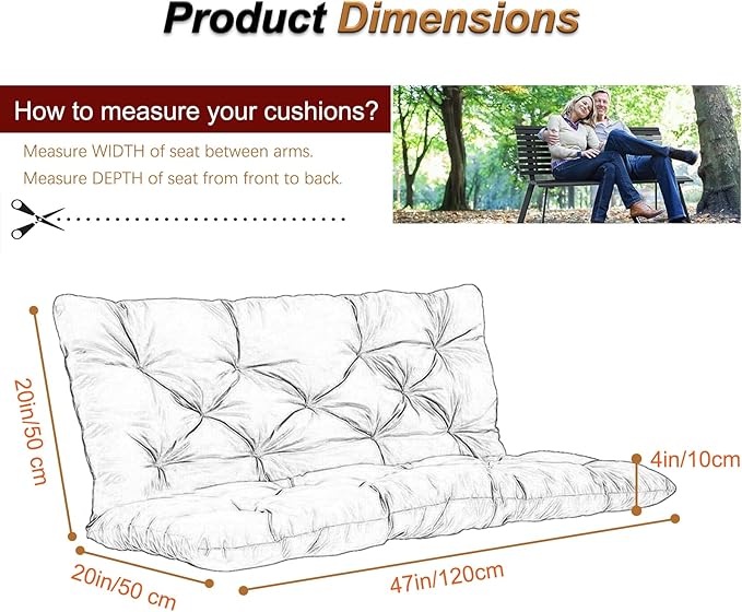 2-3 Seat Swing Replacement Cushion, Outdoor Bench Cushions with Backrest Thicken 4", Patio Furniture Garden Porch Loveseat Glider Pad Anti-Fading Waterproof (Red, 40x47in)
