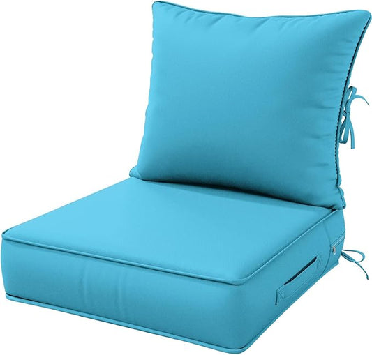 Outdoor Patio Chair Cushions Set 24 L X 24 W X 5 H Waterproof & Fade Resistant Deep Seat and Back Cushions with Removable Covers Outdoor Seat Cushion Set for Chairs and Sofas