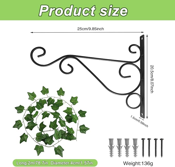 2 Pack Wall Mounted Plant Hanger – Heavy-Duty Metal Hooks for Indoor & Outdoor Planters, Lanterns, Wind Chimes & Decorative Hanging