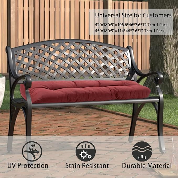 FUNHOME Outdoor Bench Cushion 48 x18 inch with Non-Slip Grips,Water Resistant Porch Swing Cushion,Bench Pillow Pads,Tufted Cushions for Patio Garden Furniture,48" Seat Cushions(Dark Red)