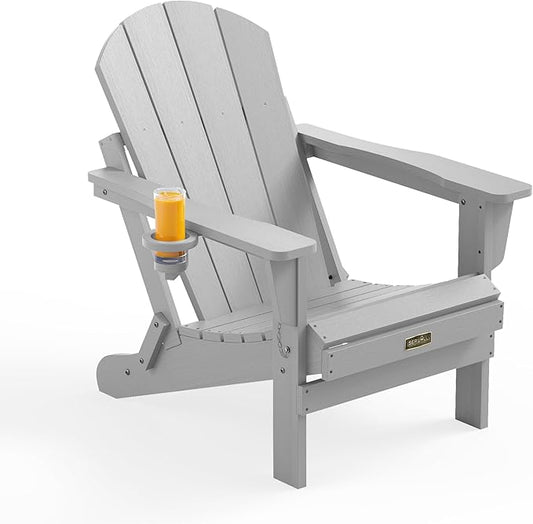 SERWALL Folding Adirondack Chair for Patio Garden Outdoors Fire Pit- Spanish Gray