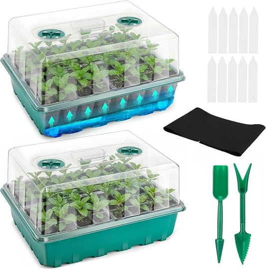 Self-Watering Seed Starter Tray 2 Packs, 96 Cells Seed Starter Kit with Humidity Vented Domes and High Lid, Germination Kit for Indoor Greenhouse Seed Starter