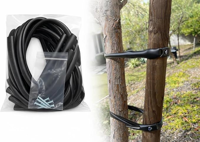 Tree Ties with Complimentary Nail, 32 Inch Black Heavy Duty Ties for Plant Support and Landscaping, 10 Pack
