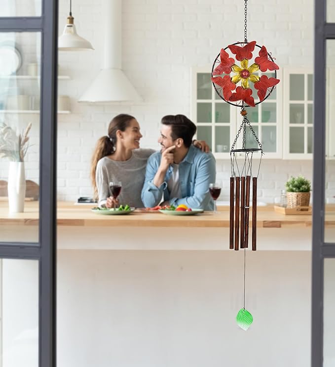 CoTa Global Red Butterflies Hanging Metal Wind Spinner Wind Chime - Relaxing Harmonic Indoor or Outdoor Wind Spinner for Yard, Garden, Porch Patio, Beautiful Unique Art Ornament Mobile - 40 Inches