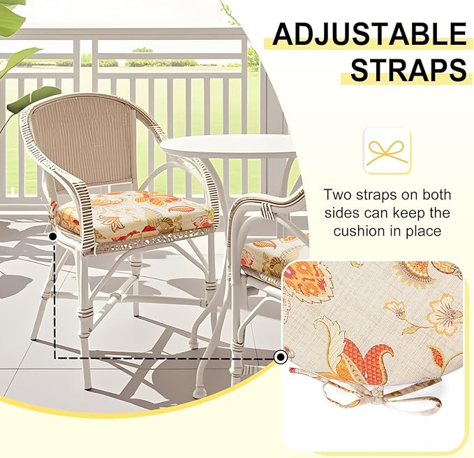 downluxe Outdoor Chair Cushions Set of 4 for Patio Furniture, Water-Resistant Patio Chair Cushions with Ties, High Density Foam Outdoor Seat Cushion, 17" X 16" X 2", Eva Floral