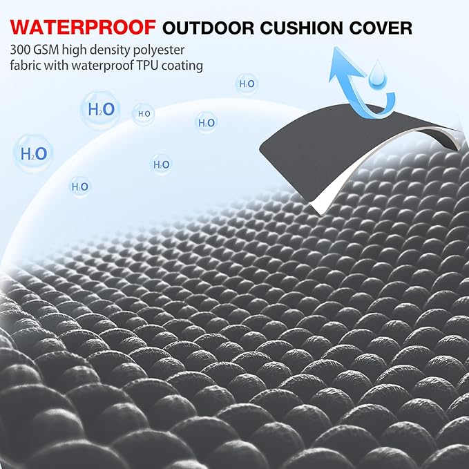 Favoyard Outdoor Chair Cushions 17"x16"x2" Set of 4 Waterproof Seat Cushion for Patio Furniture with 3-Year Fade Resistant Removable Cover Attach Straps Hidden Zipper Round Corner for Yard Garden