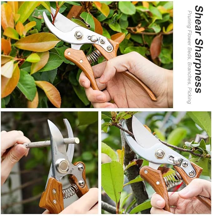 Garden Pruners, Heavy Duty Garden Clippers, Pruning Shears with Adjustable Thumb Lock, Hand Gardening Tools Pruners, High Carbon Steel Sharp Gardening Scissors (wood grain)