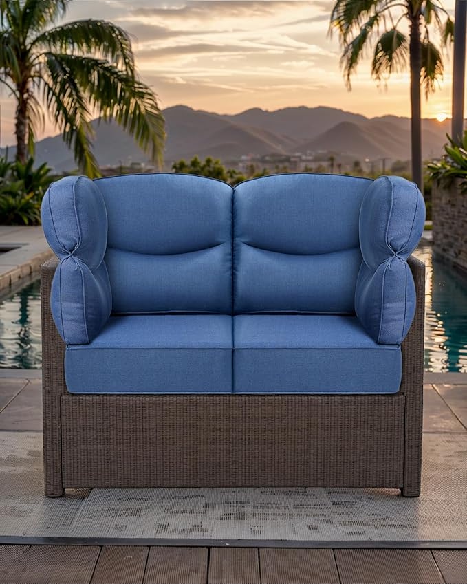 Luxury 24x24x6 Outdoor Corner Cushion 1 Set - Water-Repellent 3-Piece Cushion Set with Zipper for Outside Wicker Sofa Loveseat Chair Sectional Patio Conversation Sets - Navy Blue/Smile