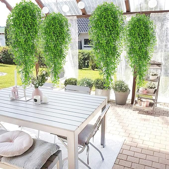RECUTMS Artificial Hanging Vines Fake Hanging Plants 4Pcs Faux Wall Plants Fern Greenery for Spring Indoor Outdoor Bedroom Office House Valentines Day Window Decor (Green)
