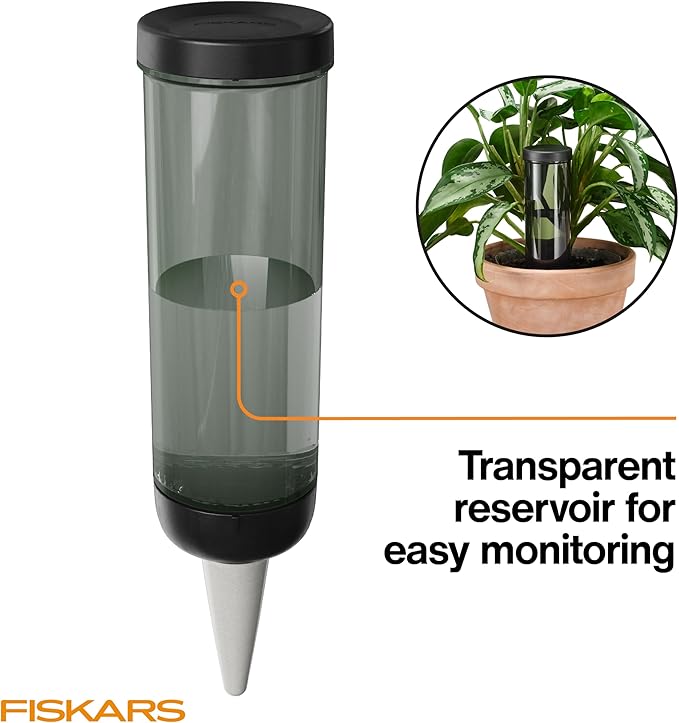 Fiskars LifeWell Watering Spike for Indoor Plants – Self-Watering Device with Transparent Reservoir, Porous Ceramic Cone, UV-Resistant & Recycled Plastic, 11.75 oz