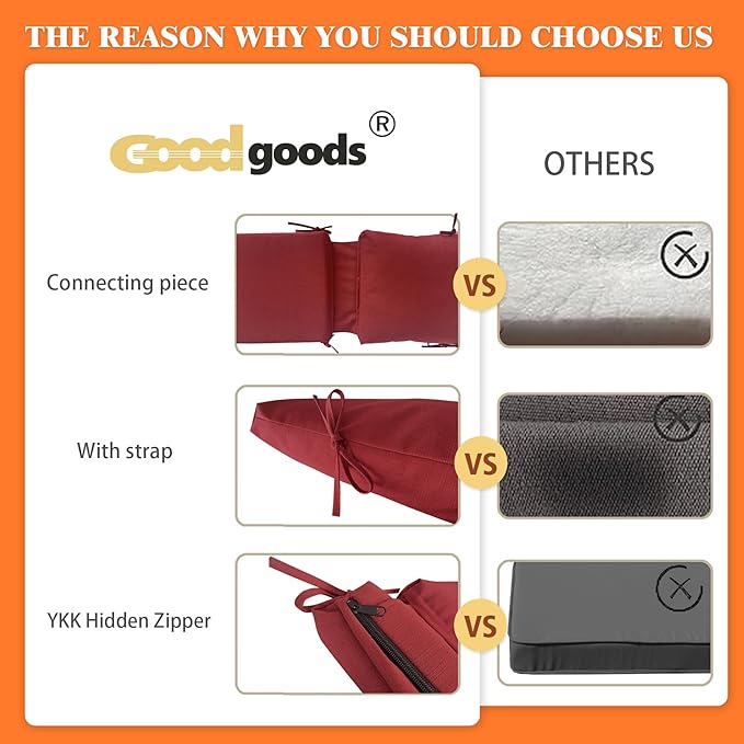 Goodgoods 20"x42" Outdoor Dining Chair Cushion Set of 1 Patio Furniture Cushion Resilient Foam Filling Water-Proof Stain-Resistant UV Resistant Weather Resistant Chairs Couch Sofa Upholstery Chili