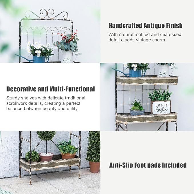 glitzhome 68" H Farmhouse Garden Planter 3 Tiers Metal Display Plant Stand Storage Shelf Indoor Outdoor Floor Standing Storage Organizer Rack