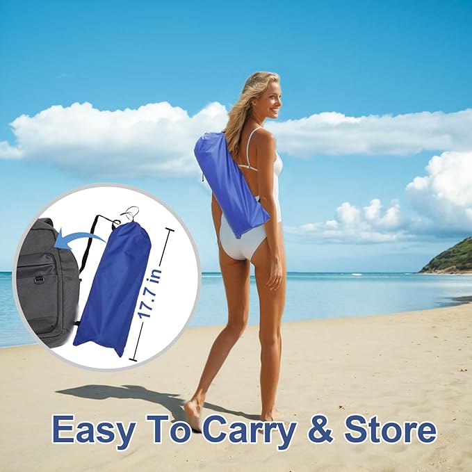 6ft Beach Umbrella - Heavy Duty Wind Resistant UV 50+ Portable Sun Shade with Sand Anchor & Carry Bag, Outdoor Folding Umbrella for Beach, Pool, Patio, Garden (Dark Blue)