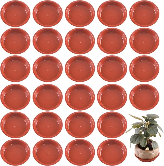 30 Pack Plant Saucer 5 Inches Plant Trays for Pots Plastic Round Drip Trays Flower Pot Saucers Black Planter Water Tray Plant Drainage Tray, Red