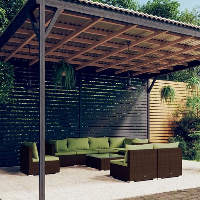 Garden Lounge Set Brown and Green Outdoor Conversation Set Garden Seating Ensemble for Pond Backyard