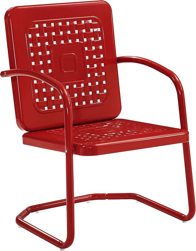 Crosley Furniture Bates 2-Piece Outdoor Chair Set, Retro Metal Patio Chairs for Dining, Porch, Deck, Balcony, Bright Red Gloss