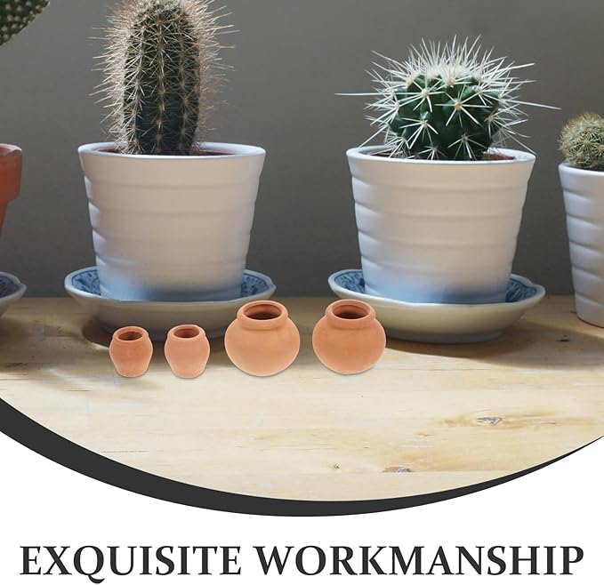 POPETPOP Mini Terracotta Succulent Pots 4-Pack Small Breathable Clay for Succulent Plants Fairy Gardens and Plant Propagation 0.87 Inch