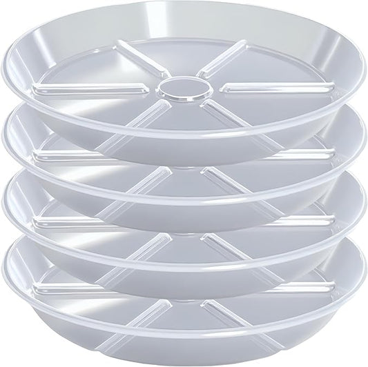 Plant Saucer Pot Tray 14 inch, 4 Packs Clear Flower Planter Saucers and Drip Trays, Heavy Duty Round Plastic Flower Plant Dish Pant Plate to Catch Water for Indoor & Outdoor