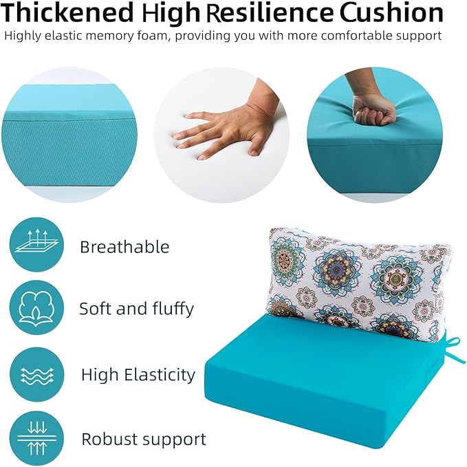 Outdoor Cushions for Patio Furniture, Outdoor Seat and Back Cushion, Waterproof Hampton Bay Deep Seat Replacement Couch Cushions for Lawn Garden, 26.5x26.5 Inch