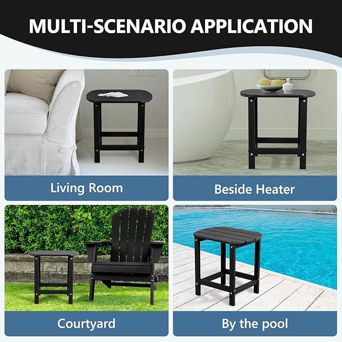 Outdoor Adirondack HDPE Side Table, Wooden Textured, Set for Patio, Garden, Porch, Pool Composite Patio, Backyard, Bathroom and Indoor, Maintenance & Weather Resistant