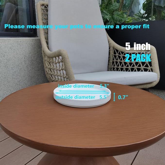 Ceramic Plant Saucer 5 Inch, 2 Pack Round Plant Saucers for Indoors/Outdoors, Flower Pot Saucers for Holding Water Drips and Soil, Ceramic Drainage Tray for Plant Pot(Frosted White)