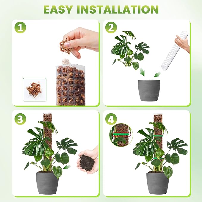 EOX 8 Pcs 24 Inch Plastic Moss Pole for Monstera, Large D Shaped Poles for Climbing Plants Work with Sphagnum Moss, Garden Ties