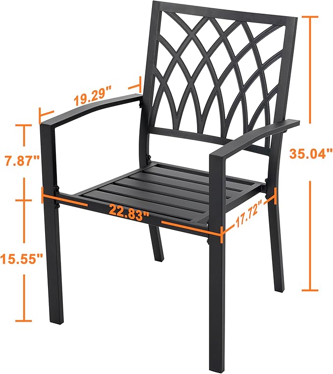 NUU GARDEN Outdoor Patio Dining Chairs Set of 2, Stackable Metal Patio Chairs with Armrests, Portable Dining Chairs for Backyard, Lawn, Deck, Porch, Poolside, Bistro, Black
