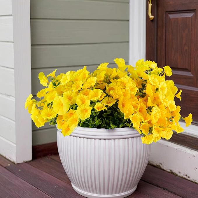 Christmas Artificial Mums 12 Bundles Yellow Bulk Fake Flowers Faux Planters Real Touch Stems for Outdoors Fall Silk Flower UV Resistant Urn Filler Front Porch Thanksgiving Decorations for Home Garden