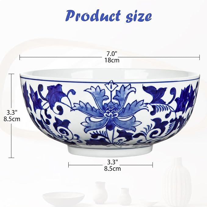 Hollyone Blue and White Vase Porcelain Planters 7 Inch Garden Bowl Modern Ceramic Pots Classic Chinese Floral Vase for Indoor Outdoor Succulents Bonsai Fairy Gardens Herbs