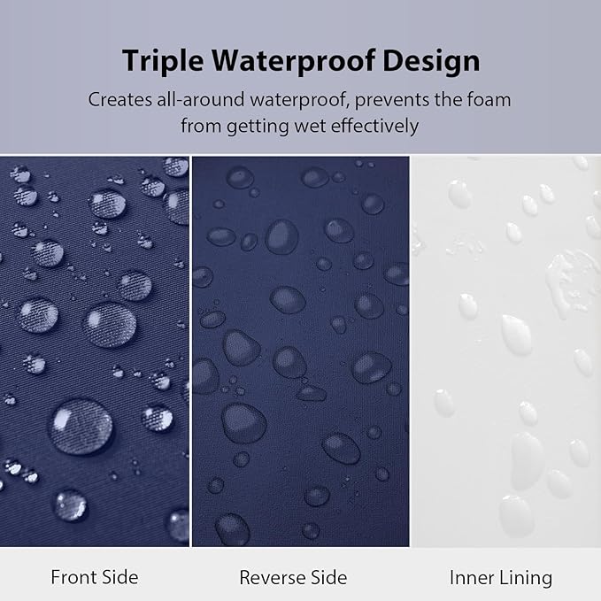 Waterproof Outdoor Chair Cushions 22x22, Memory Foam Outdoor Cushions for Patio Furniture with Removable Cover, Deep Seat Cushions for Outdoor Furniture with Ties and Handle, Navy