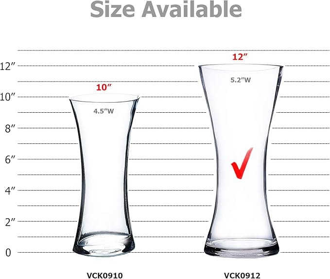 WGV Unique Bouquet Vase Bulk, 5" W, 12" H, Clear Glass Tall Floral with Flared Oval Opening, Centerpiece, Home Wedding Event Decor, 9 Pieces (VCK0912)