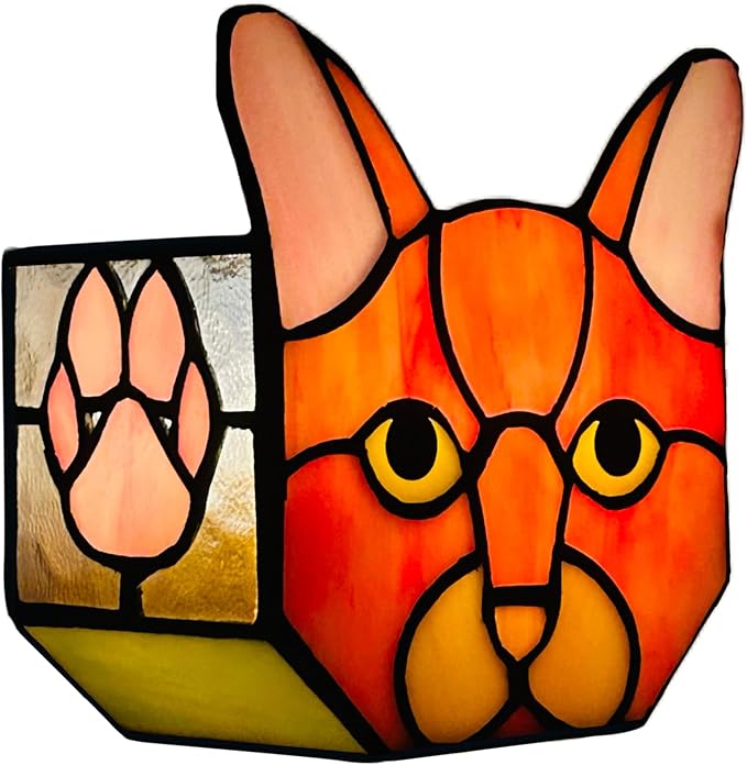 Stained Glass Cat Tea Light Holder, Orange Cat Decorative Candle Holder, Handcrafted Animal Design for Home Decor,Cute Plant Pots,Cat Lover Gift