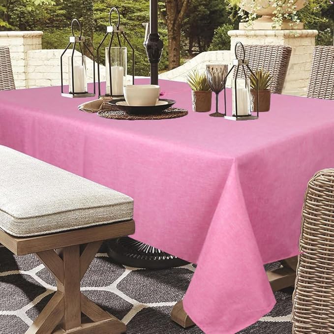 Outdoor Tablecloth Wrinkle-Free Stain Resistant Waterproof Polyester Fabric Table Cover with Zipper Umbrella Hole for Picnic/Party/Dinner/Patio Garden(60×84inch,Zippered,Pink)