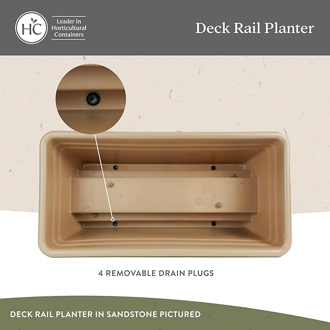 The HC Companies 24 Inch Deck Rail Planter Box with Drainage Plug, Lightweight UV-Resistant Plastic Outdoor Planters for Wood Deck Rail, Flower Box for Garden, Patio, Balcony, and Fence, Black