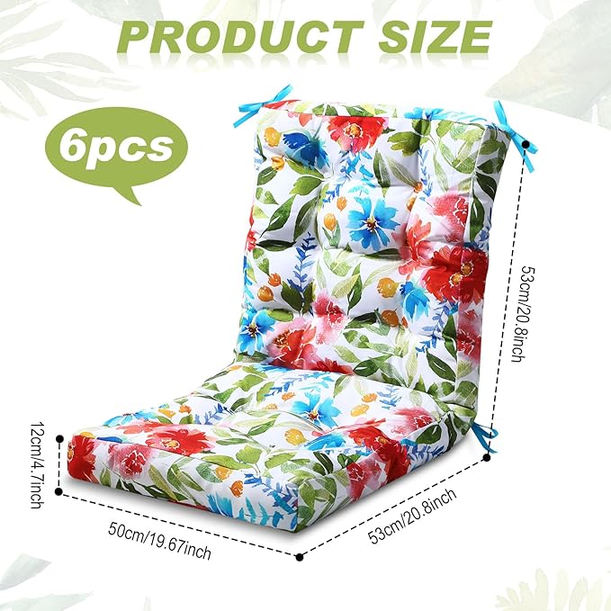 Hoteam 6 Set Outdoor Deep Seat Patio Chair Cushions Waterproof Patio Cushions Set 20 x 42 Inch for Furniture Replacement Removable Seat and Back (Flower)