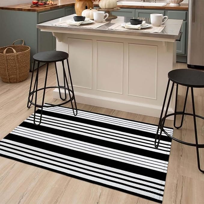 OJIA Front Door Mats Outdoor 27.5x43 Inches, Black and White Outdoor Rugs Cotton Woven Front Door Rug Machine Washable Layered Doormats for Porch/Farmhouse/Kitchen/Entryway/Patio Decor