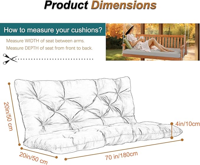 2-3 Seat Swing Replacement Cushion, Outdoor Bench Cushions with Backrest Thicken 4", Patio Furniture Garden Porch Loveseat Glider Pad Anti-Fading Waterproof (Lake Blue, 40x70in)