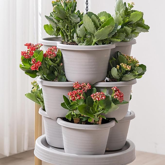Stackable Planter - Vertical Garden Tower Stackable Planter | Vegetable Tower, Container with Removable Wheels & Tool Kit, Flower Pots Plant Growing System for Indoor Outdoor