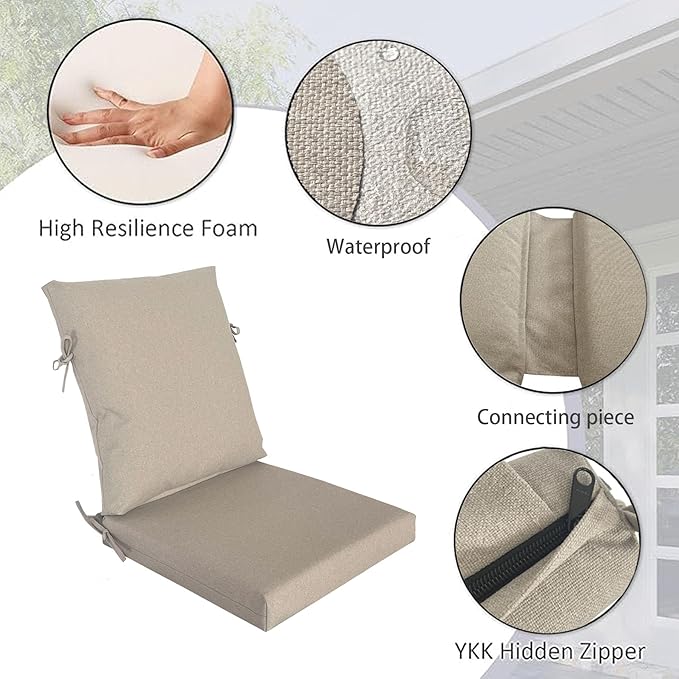 20"x20" Outdoor Universal Cushion Set of 1, Patio Cushions with Handles & Ties, Water-Proof Stain-Resistant UV Resistant Weather Resistant High Resilience Foam with YKK Zippers,Riverbed