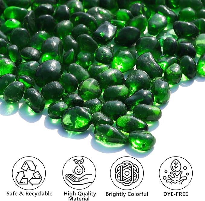 Sea Glass Stones - Green Clear Glass Pebbles Gemstones - Perfect for Aquarium Rocks, Fish Tank Gravel, Vase Fillers, DIY Crafts, and Home Decor (0.9LB/14oz)