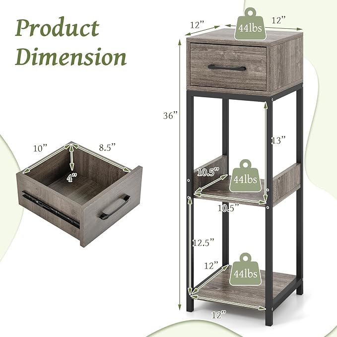 Giantex 3 Tier Tall Plant Stand Indoor, 36 Inch Corner Plant Holder with Drawer & Metal Frame, Modern Plant Shelf for Multiple Flower Pots, Square Plant Tables for Balcony, Living room, 2 Pack