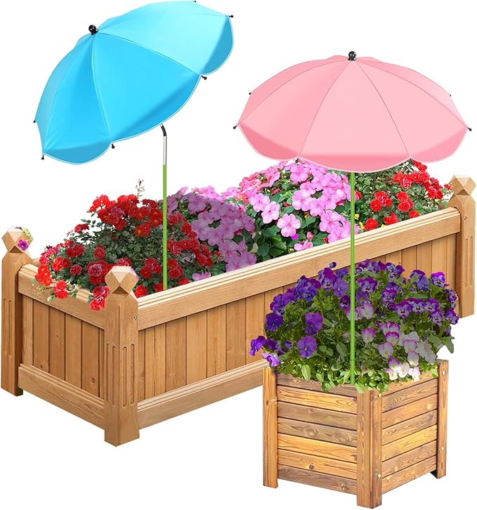 2 Pack Upgraded Plant Umbrellas for Outdoor Plants, 26" Larger Garden Plant Umbrella Shade with Adjustable Angle, 43.4" Higher Sun Shade for Plants, Potted Plant, Garden Beds (Pink & Blue)