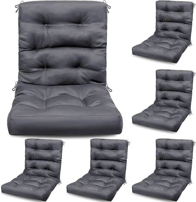 Hoteam 6 Set Patio Chair Cushions Outdoor High Chair Cushion 20 x 40 Inch Waterproof Patio Seat Rocking Indoor Thickened Pad(Solid Color Style,Gray)