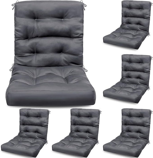 Hoteam 6 Set Patio Chair Cushions Outdoor High Chair Cushion 20 x 40 Inch Waterproof Patio Seat Rocking Indoor Thickened Pad(Solid Color Style,Gray)
