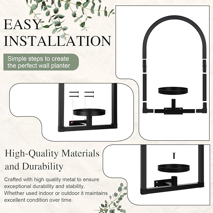 4 Pcs Wall Plant Holder Wall Planters for Indoor Plants Metal Window Planters Shelves Picture Frame for Indoor Outdoor Living Room Balcony Garden (Arch Style)
