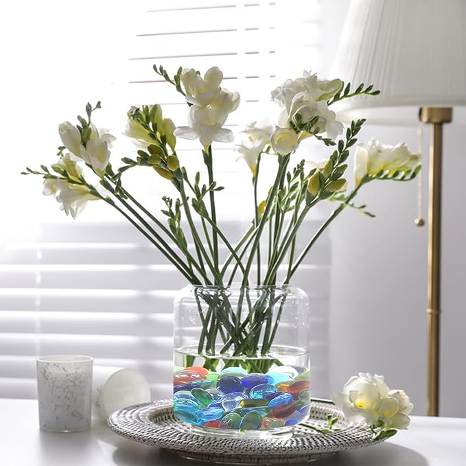 5 lbs Flat Glass Marbles for Vase, 500 Pcs Mixed Color Mancala Beads Rocks, Decorative Glass Pebbles for Vase Aquarium Plants Mosaic Crafts Centerpieces and Fire Pit Decor