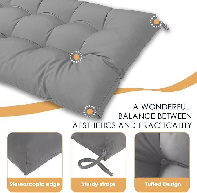 MTMR Water-Repellent Tufted Outdoor Bench Cushion-44X19 Inch Porch Swing Cushion with High Elasticity PP Cotton and Durable Ties, Thick Patio Bench Cushion for Outdoor Furniture, Indoor Window Cushion