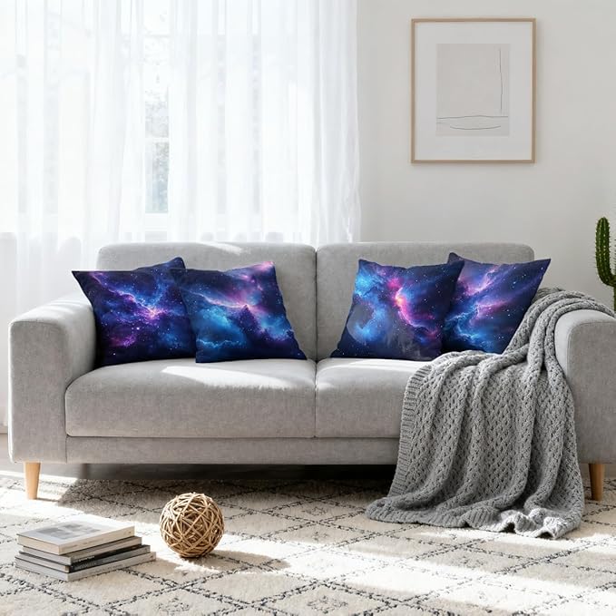 Galaxy Space Pillow Covers 18x18 inch Set of 4, Cosmic Nebula Starry Sky Abstract Cushion Case Outdoor Sofa Throw Pillows Cover Garden Pillow Covers for Couch Living Room Bed Indoors Home Decor